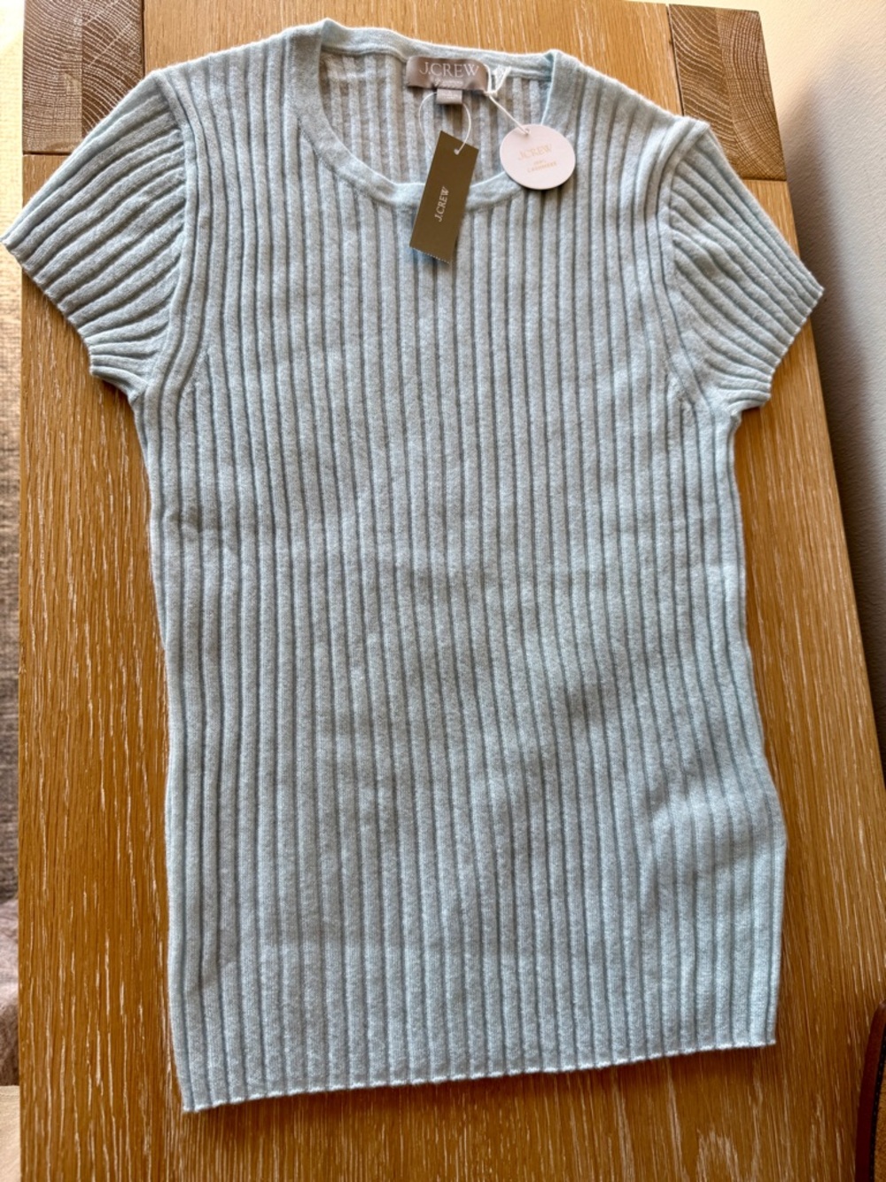NWT J. CREW Women’s New ribbed featherweight 100% cashmere T-shirt Fresh Air S - Picture 4 of 15
